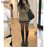 Sets Women Autumn New Arrival Letter Sweatshirts Loose Pleated Skirts College Aesthetic Casual Simple 2 Pieces