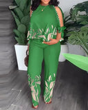 Toloer New Women's Round Neck Nail Bead, Rotator Sleeve T-Shirt And Trousers Positioning Print