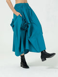 Patchwork Floral Skirts For Women High Waist Folds Temperament Irregular Hem Loose Solid Midi Skirt Female Summer