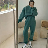 Spring Women Hoodies Sweatshirt Tracksuit Fleece Cotton 2 Pieces Sets Female Pants