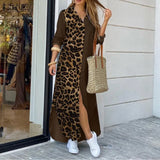 ZANZEA Fashion Women Shirt Dress 2022 Spring Autumn Leopard Printed Patchwork Maxi Dresses Long Sleeve Loose Oversize Robe