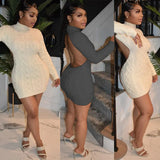 Women's Clothing Street Sexy Solid Color Hanging Neck Long-Sleeved Knitted