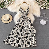 Summer Beach Spaghetti Strap Long Dress Women Sexy V-Neck Sleeveless High Waist Vacation Maxi Vestidos Female A-Line Robe