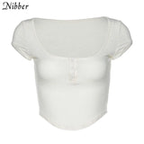 harajuku simple white slim fit soft woman tshirt croptop summer casual Basic streetwear female pure square collar tee