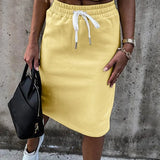 Skirts Suit Sleeveless Sweatshirt Solid Women Skirt Suits Slim Crop Tops+Split Drawstring Bottom Summer Fashion