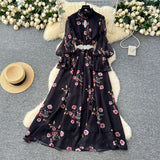 Elegant Dress Women 2025 New Fashion Set To Collect Waist Thin Temperament Print Chiffon Over-Capped
