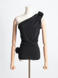 Temperament Famous Wind 2025 Spring New Three-Dimensional Flowers Sexy Black And White Shoulder Vest Topess