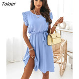 Elegant Ruffle Party Dress Women Casual O-Neck Sleeveless Lace-up Dresses 2022 Office Lady Fashion White Pink Dress