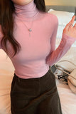 High-Necked Threaded Shoulder Long-Sleeved T-Shirt New Spring Style Slim And Thin Bottomed Shirt With Underwear-Outfit