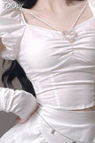 Clothes Fashion Two Piece Set for Women Sweet Puff Sleeve Crop Tops Irregular Ruffles A-line Skirt Suit Fashion Y2k