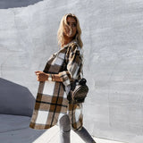 Churses Casual Turn Down Collar Single-Breasted Cardigan Autumn Fashion Long Sleeve Loose Street Wear Plaid Women