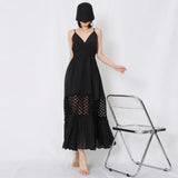 Sexy Cut Out Sling Dress For Women V Neck Sleeveless High Waist Solid Minimalist Midi Dresses Female Summer