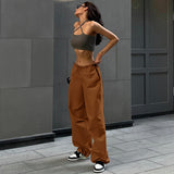 Pants Y2K Clothes Loose Drawstring Low Waist Joggers Trousers Women Casual Outfits Streetwear Baggy Wide Leg Sweatpants-Outfit