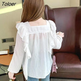 Women Ruffles Square Collar Design Elegant Temper Fashion OL Ulzzang Females Блузки Spring New Arrival Stylish Young