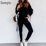 Casual Women Autumn Tracksuit Set Long Sleeve Sport Velvet Hoodies Tops And Pants Two Piece Set Sweatpants Suit