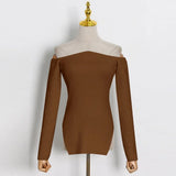 Solid Minimalist Sweater For Women Square Collar Long Sleeve Slim Knitting Pullover Female Fashion Clothing