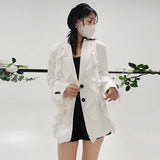 Solid Elegant Blazers For Women Notched Long Sleeve Patchwork Lace Single Breasted Coats Female Fashion Clothes
