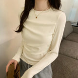 Sense Minority Pleated Long-Sleeved T-Shirt Women's Autumn And Winter New Slim And Thin Short Style Top With Bottom-Outfit