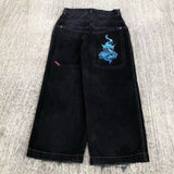 New High Street Hiphop Hip Hop Brand Printed Jeans Men's Straight Baggy Wide-Legged Pants-Outfit