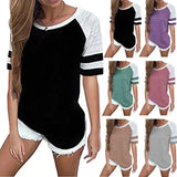 Women's Short-Sleeved Splicing 2025 Summer Hot Women's Top New Short-Sleeved Round Collar Multi-Color