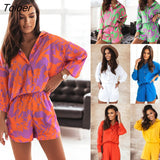 New European And American Women's Clothing Casual Comfortable Printing Shirts Long Sleeves Short Two-piece