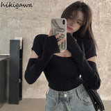 Cropped Pullovers Tops Women's Clothing Pull Femme Square Collar Tunic Knitwear Jumper Korean Fashion Knit