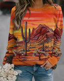 Landscape Flower Floral Print Long Sleeve