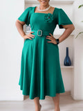 Women's 2025 Summer Women's New Fashion Collar Solid Color High Waist Dress African