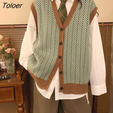 Sweater Vest Women Loose Sleeveless Outerwear Single Breasted V-neck Vintage Soft High Quality Korean Style Teens