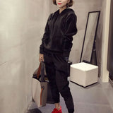 Velvet Tracksuit Warm Soft Home Two Piece Set Women Thicken Hooded Long Sleeve Top & Pants Suit