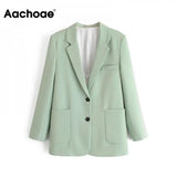 Green Color Casual Blazer Women Big Pockets Long Sleeve Jacket Female Notched Collar Office Wear Blazer Ropa De