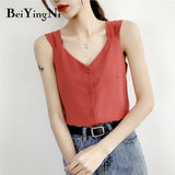 Chiffon Fresh Single-breasted Female Tops Sexy Korean All-match Top Tank 2019 Vintage Sleeveless Camis Blouse Tee