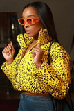Casual Spotty Printed Zipper Up Long Sleeve Cropped Down