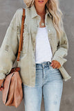 New Long-Sleeved Hair Edge Hole Denim Jacket Wind Girl