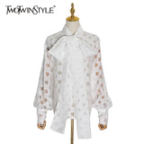 Polka Dot Patchwork Bowknot Women's Shirts Lantern Long Sleeve Casual Shirt Female 2022 Spring Fashion New