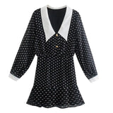 Women Chic Dot Printed Mini Dresses Casual V Neck Batwing Long Sleeve Ruffled Dresses Female Fashion A Line