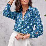Breasted Long Sleeve Blouse Temperament Turn Down Collar Loose Shirt Spring Flower Print Tops Elegant Blusas Mujer