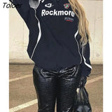 Motorcycle Zip Up Oversized Varsity Jackets Racing Full Sleeve Letter Printing Bomber Jacket Gothic O Neck
