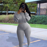 Streetwear Autumn Winter 2 Two Piece Set Women Tracksuit Bodycon Long Sleeve Crop Top Pants Women Matching Set Sexy