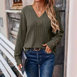 Women's Clothing 2025 Autumn And Winter New Ribs Pit Strip V-Neck Button Long-Sleeved Coat