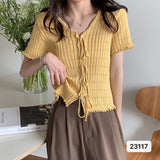 New Design Knitted Ear-Sensitive Niche T-Shirts Short-Sleeved Knitted Shirt Short-Sleeved Knitted