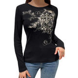 Women Gothic Fake Two-Piece T-shirts Fall Winter 2024 Vintage Top Clothes y2k Graphic Korean Style Long Sleeve Top Streetwear-Outfit