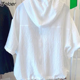 T Shirts Women Summer Hooded Short Sleeve T-shirt French Thin Tops Fashion Loose Design Niche Hoodie Tshirt Woman