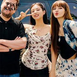 Floral Print Asymmetrical Women Tank Tops Korean Fashion Women Summer Y2k Tops Sexy Flowy Camis Streetwear