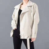 High Quality 2023 Spring Black PU Leather Loose Turn-down Collar Zipper Fashion New Women's Wild Jacket