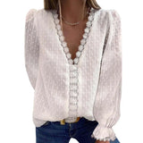 Blouses Women Fashion Lace Patchwork V Neck Long Sleeve Casual Elegant Shirts Tops Office Work Plus Size Chiffon
