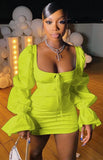 Vintage Puff Sleeve Square Mini Dress 425-0-Outfit