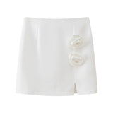 Spring Flower Decorated Collar Mini Half Skirt Suit-Outfit
