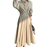 Korean Fashion Slim Dress For Women Lapel Long Sleeve High Waist Midi Dresses Female Spring Clothing Style New