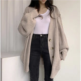 Preppy Solid Color V Neck Baggy Cardigan-Outfit